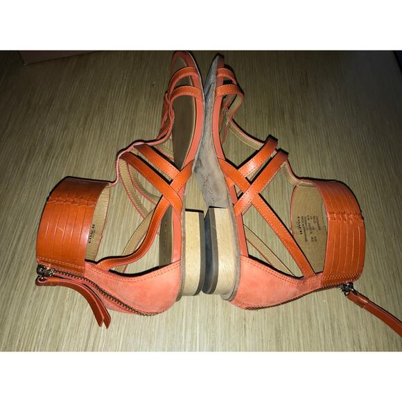 Coach Orange Ankle Wrap Zipper Back Sandals 6.5 with BOX - Picture 6 of 7